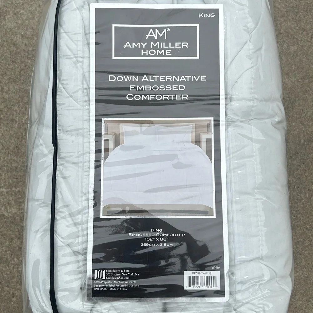 NEW Amy Miller Down Alternative Embossed Comforter White/Ivory Color King Size
